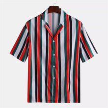 Load image into Gallery viewer, 40# Men Summer T Shirt Fashion Shirts Casual Striped T-shirt Short-Sleeve Turn-down Collar Tshirt Plus Size Streetwear футболка
