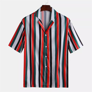 40# Men Summer T Shirt Fashion Shirts Casual Striped T-shirt Short-Sleeve Turn-down Collar Tshirt Plus Size Streetwear футболка
