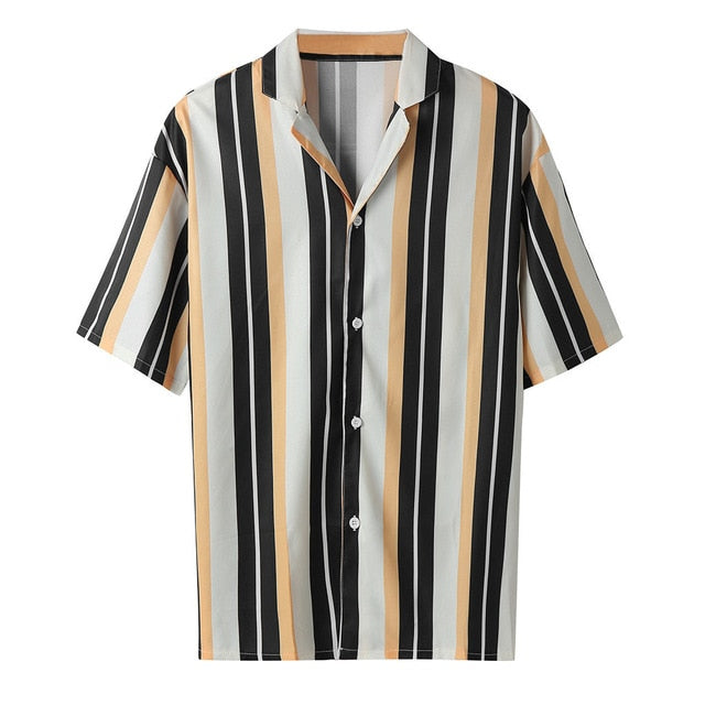 40# Men Summer T Shirt Fashion Shirts Casual Striped T-shirt Short-Sleeve Turn-down Collar Tshirt Plus Size Streetwear футболка