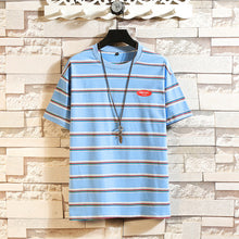 Load image into Gallery viewer, Summer Rainbow Striped T-shirts Men O-Neck Short Sleeve Men Tshirts Colorful Stripes Ins Hip Hop Streetwear Top Tees
