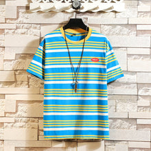 Load image into Gallery viewer, Summer Rainbow Striped T-shirts Men O-Neck Short Sleeve Men Tshirts Colorful Stripes Ins Hip Hop Streetwear Top Tees
