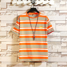 Load image into Gallery viewer, Summer Rainbow Striped T-shirts Men O-Neck Short Sleeve Men Tshirts Colorful Stripes Ins Hip Hop Streetwear Top Tees

