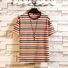 Load image into Gallery viewer, Summer Rainbow Striped T-shirts Men O-Neck Short Sleeve Men Tshirts Colorful Stripes Ins Hip Hop Streetwear Top Tees
