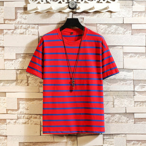 Summer Rainbow Striped T-shirts Men O-Neck Short Sleeve Men Tshirts Colorful Stripes Ins Hip Hop Streetwear Top Tees