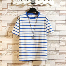 Load image into Gallery viewer, Summer Rainbow Striped T-shirts Men O-Neck Short Sleeve Men Tshirts Colorful Stripes Ins Hip Hop Streetwear Top Tees

