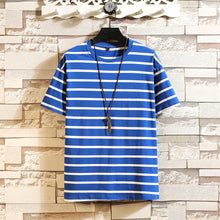 Load image into Gallery viewer, Summer Rainbow Striped T-shirts Men O-Neck Short Sleeve Men Tshirts Colorful Stripes Ins Hip Hop Streetwear Top Tees
