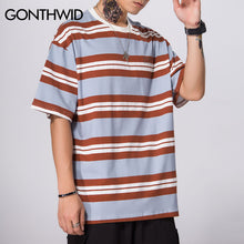 Load image into Gallery viewer, GONTHWID Striped Short Sleeve T Shirts Casual Loose Streetwear Tshirts Hip Hop Harajuku Fashion Summer Men Tees Hipster Tops
