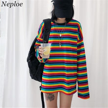 Load image into Gallery viewer, Neploe Rainbow Stripe T Shirt Autumn Harajuku Female Shirt Long Sleeve Plus Size Tshirts Woman Korean Tops Feminine 37059
