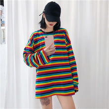 Load image into Gallery viewer, Neploe Rainbow Stripe T Shirt Autumn Harajuku Female Shirt Long Sleeve Plus Size Tshirts Woman Korean Tops Feminine 37059
