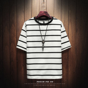 Striped Black T Shirt Mens 100% Cotton Tshirt Striped For Men Tee Summer Japanese Casual Tshirts Streetwear Fitness Tees