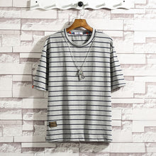 Load image into Gallery viewer, Cotton Black Striped Fitness Tshirt Men White Summer Streetwear Harajuku T shirt Oversized Hip-hop Casual T-shirt Male Fashion
