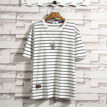 Load image into Gallery viewer, Cotton Black Striped Fitness Tshirt Men White Summer Streetwear Harajuku T shirt Oversized Hip-hop Casual T-shirt Male Fashion
