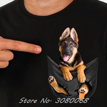 Load image into Gallery viewer, German Shepherd In Pocket T Shirt Dog Lovers Black Cotton Men Made in USA Cartoon t shirt men Unisex kenzo Fashion tshirt
