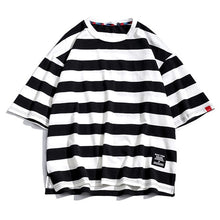 Load image into Gallery viewer, Black Fashion T Shirt Mens Cotton Tshirt Striped For Men Tee Summer Japanese Casual T-shirts Streetwear Fitness Tees Oversized
