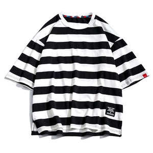 Black Fashion T Shirt Mens Cotton Tshirt Striped For Men Tee Summer Japanese Casual T-shirts Streetwear Fitness Tees Oversized