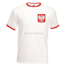 Load image into Gallery viewer, Men  New Short Sleeve Cotton Print Men T-Shirt Koszulka Polska Poland Footballer  T-Shirt Ringer White Plain T Shirts
