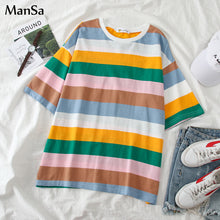 Load image into Gallery viewer, Harajuku Summer Sweet Women T Shirt Couple Clothes Rainbow Stripe Hip Hop Vogue Tops tee shirt Women football shirt Basic tshirt

