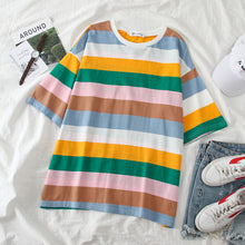 Load image into Gallery viewer, Harajuku Summer Sweet Women T Shirt Couple Clothes Rainbow Stripe Hip Hop Vogue Tops tee shirt Women football shirt Basic tshirt
