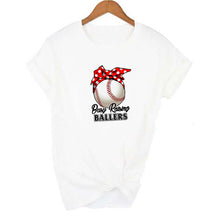 Load image into Gallery viewer, I'm Busy Raising Ballers Women Tshirt Korean Japanese Baseball Softball Football Mom Game Day Graphic Shirts White Tops Bow-knot
