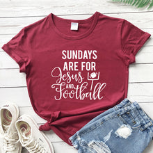 Load image into Gallery viewer, Casual Unisex Short Sleeve Game Day Tshirt Women Religious Christian Faith Tees Tops Sundays Are for Jesus and Football T-shirt
