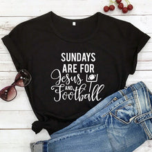 Load image into Gallery viewer, Casual Unisex Short Sleeve Game Day Tshirt Women Religious Christian Faith Tees Tops Sundays Are for Jesus and Football T-shirt

