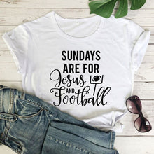 Load image into Gallery viewer, Casual Unisex Short Sleeve Game Day Tshirt Women Religious Christian Faith Tees Tops Sundays Are for Jesus and Football T-shirt

