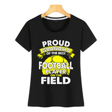 Load image into Gallery viewer, Tops T Shirt Women proud grandma of best football player on the field Casual  Black Custom Female Tshirt
