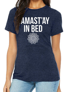 Vintage Cute Funny Saying Namaste Yoga Tshirts for Teen Girl Women - Namaste Stay in Bed - Namaste