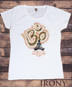 Ladies White Yoga Chakra Meditation Hobo Boho Peace Spirit INDIA OM Shirt tsk6