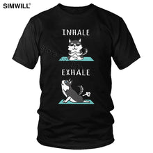 Load image into Gallery viewer, Humorous Husky Yoga Inhale Exhale Tshirt for Men Leisure Cotton Tee Top Short Sleeved Siberian Huskies T-shirt Dog Owner T shirt
