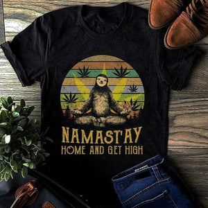 Sloth Doig Yoga NamastAy Home And Get High Vintage Men T Shirt Cotton S 4Xl