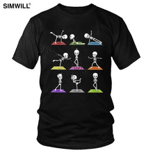 Load image into Gallery viewer, Funny Yoga Skeletons Halloween T Shirt Men&#39;s Cotton Practitioner T-Shirts Short Sleeved Round Neck Tee Handsome Plus Size Tshirt
