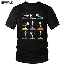 Load image into Gallery viewer, Funny Yoga Skeletons Halloween T Shirt Men's Cotton Practitioner T-Shirts Short Sleeved Round Neck Tee Handsome Plus Size Tshirt
