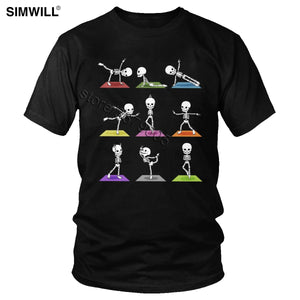 Funny Yoga Skeletons Halloween T Shirt Men's Cotton Practitioner T-Shirts Short Sleeved Round Neck Tee Handsome Plus Size Tshirt