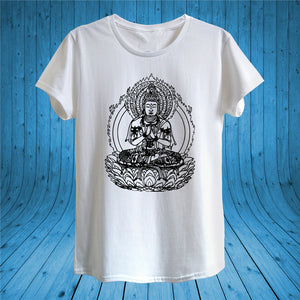 Buddha Monk Mendicant Ornament Yoga T-Shirt Design Unisex Man Women Fitted Large Size Tee Shirt