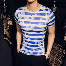 Load image into Gallery viewer, 2020 Summer Casual Men T-shirt Striped Tshirt Streetwear Ice Silk Breathable Tee Tops Male T-shirts Hip Hop Brand Mens Clothing
