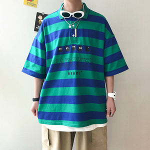 2020 Summer Men's Fashion Streetwear 3 Color T Shirt Loose Striped Printing Tshirt Short Sleeve Cotton Clothes T-shirt M-2XL