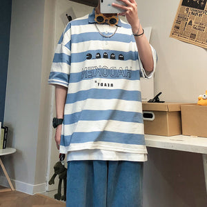 2020 Summer Men's Fashion Streetwear 3 Color T Shirt Loose Striped Printing Tshirt Short Sleeve Cotton Clothes T-shirt M-2XL