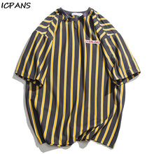 Load image into Gallery viewer, ICPANS Vertical Stripe Oversized Men&#39;s Tshirts Short Sleeve 2019 Summer New Korean Style Loose T-shirt Male Tee Cotton
