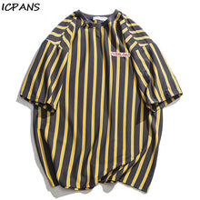 Load image into Gallery viewer, ICPANS Vertical Stripe Oversized Men's Tshirts Short Sleeve 2019 Summer New Korean Style Loose T-shirt Male Tee Cotton
