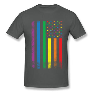 Men Rainbow American Flag T Shirt Gay Pride Tshirt Lesbian T-shirt Colorful Striped Tops Vintage Tees Hip Hop Clothing Woman