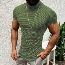 Load image into Gallery viewer, Moomphya 2019 New Arrived Nautical Stripes men t shirt Heap turtleneck collar t-shirt for men Stylish streetwear male tshirt
