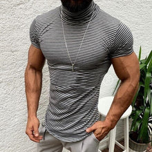 Load image into Gallery viewer, Moomphya 2019 New Arrived Nautical Stripes men t shirt Heap turtleneck collar t-shirt for men Stylish streetwear male tshirt
