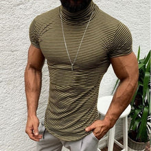 Load image into Gallery viewer, Moomphya 2019 New Arrived Nautical Stripes men t shirt Heap turtleneck collar t-shirt for men Stylish streetwear male tshirt
