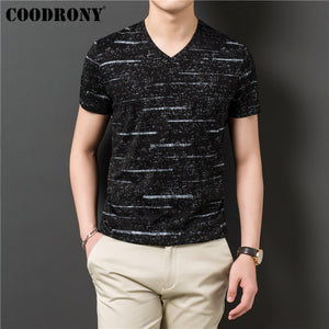 COODRONY T Shirt Men Streetwear Striped V-Neck Tshirt Short Sleeve T-Shirt Men Clothes 2019 Summer Cotton Tee Shirt Homme S95132