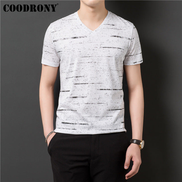 COODRONY T Shirt Men Streetwear Striped V-Neck Tshirt Short Sleeve T-Shirt Men Clothes 2019 Summer Cotton Tee Shirt Homme S95132